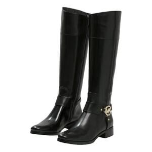 Michael Kors Black Leather Fulton Knee High Tall Riding Boots silver logo sz 6.5
